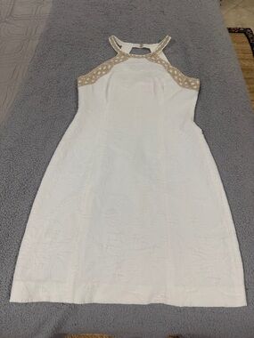 Lilly Pulitzer White Mini Dress with Gold Trim